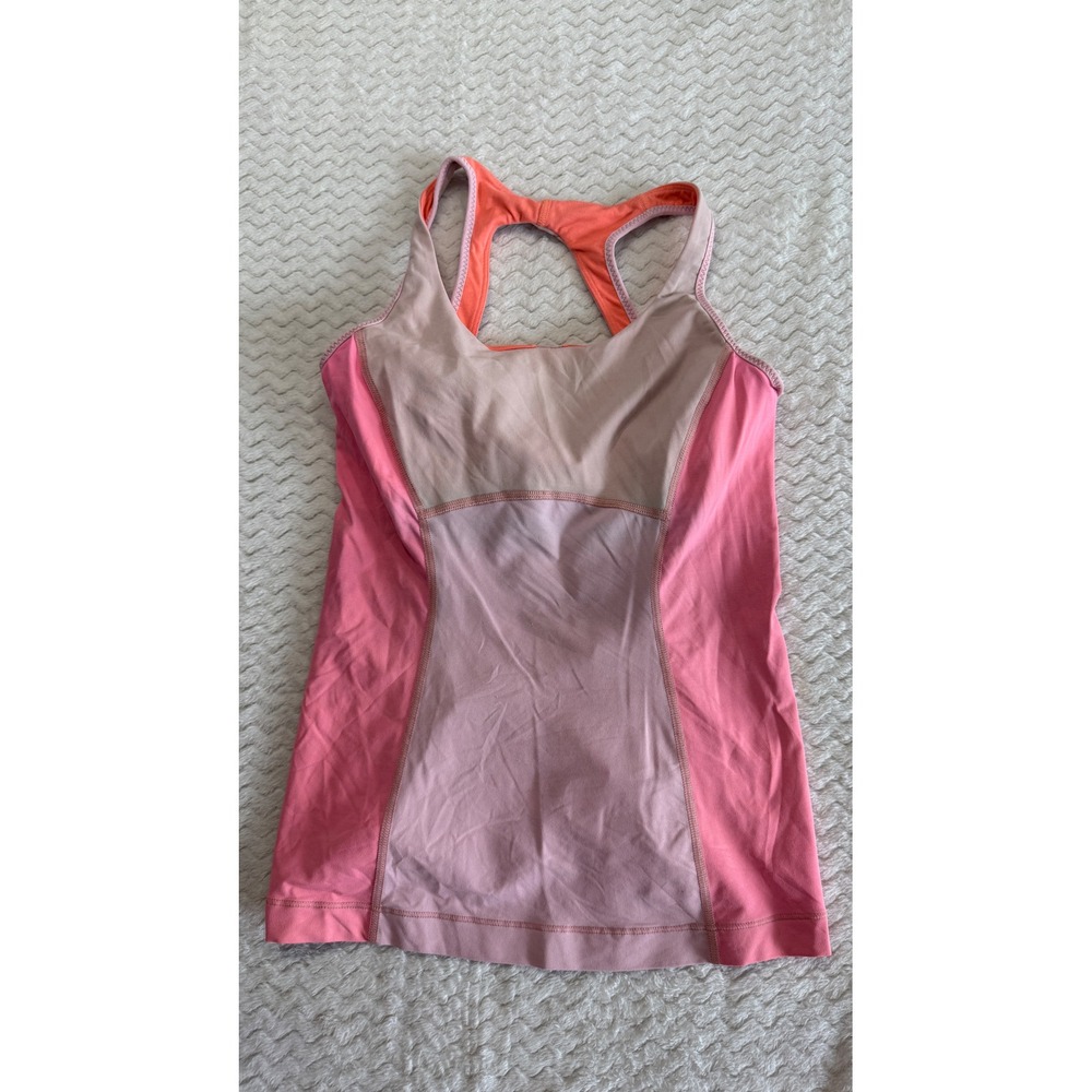 Lululemon Pink Orange Colorblock Racerback Tank Top with Shelf Bra Size 6